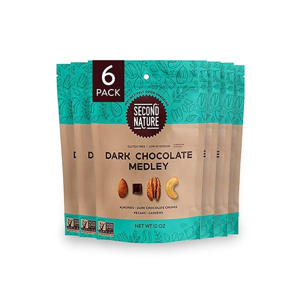 Second Nature Dark Chocolate Medley Trail Mix Snack, Gluten Free - 12 oz Resealable Standup Pouch (Pack of 6)