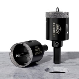 REKCKRUL 1-1/4 Inch Diamond Hole Saw with Pilot Drill Bit, 2PCS Premium Tile Hole Saws for Porcelain, Ceramic, Granite, Marble, Glass – 1-3/8" Cutting Depth, Serrated Edge & Wet/Dry Use (32mm)