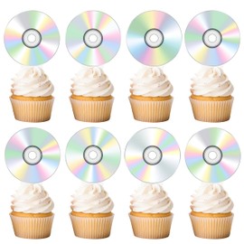 CD Disco Cupcake Toppers 90's Party Decorations Retro 90s Theme Party Supplies for Music Party 1990's 2000s Birthday Party Favors Supplies