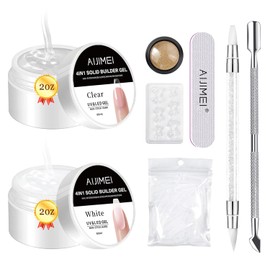 AIJIMEI Solid Builder Gel for Nails 2fl.oz 60ml Clear Hard Gel, Non-Sticky, 3D Sculpting, Nail Extension Flase Nail Thickening Solution (Clear & White)