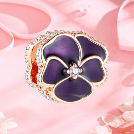 WINRARO Deep Purple Pansy Charm for Bracelets 925 Sterling Silver DIY Bead Charms Jewelry Gift for Women Girls Mom Family, Silver