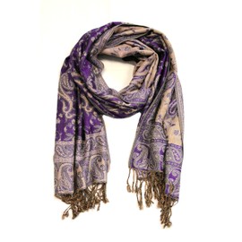 Sakkas Soft Silky Double Layer Jacquard Paisley Pashmina Shawl/Wrap/Scarf - Purple/Champagne
