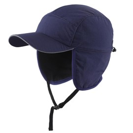 Decentron Mens Winter Hat with Brim Water-Resistant Fleece Earflaps Hat Baseball Trapper Hat Blue