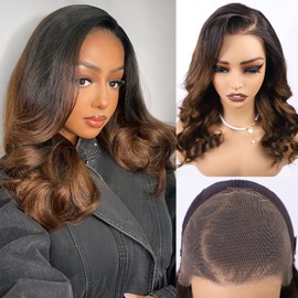 Pizazz 8x5 C part T1b/4 Balayage Glueless Wig Human Hair Pre Plucked Pre Bleached Pre Cut Ready to Go Body Wave Ombre 220 Density Lace Front Wigs Human Hair With Small Knots (T1B/4 Color, 18 Inch)
