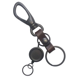 [highstyle] Tochigi Leather & Carabiner & Reel Key Chain Antique Black Color, dark brown