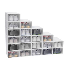 Shoe Boxes, 9*13*5.5In 20 PCS Stackable Premium Shoe Organizer Storage Case Clear Drawer Organizer Foldable Shoe Rack Containers Sneaker Display Case for Bedroom, Utility Room, Living Room