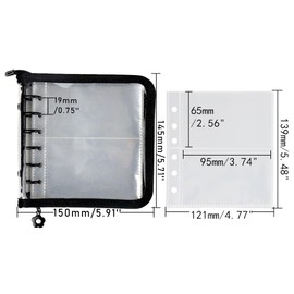 A7 Binder 6 Ring Glitter Cover PVC Shell with Zipper Loose Leaf File Folder Zipper Binder Wallet 25 Sheets 2 Binder Pockets Photo Sleeves Top Loading Pouches for Photocard Album, Budget System