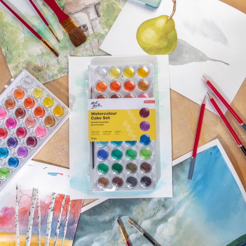 Mont Marte Watercolour Paint Set, 36 Vibrant Colours with 1
