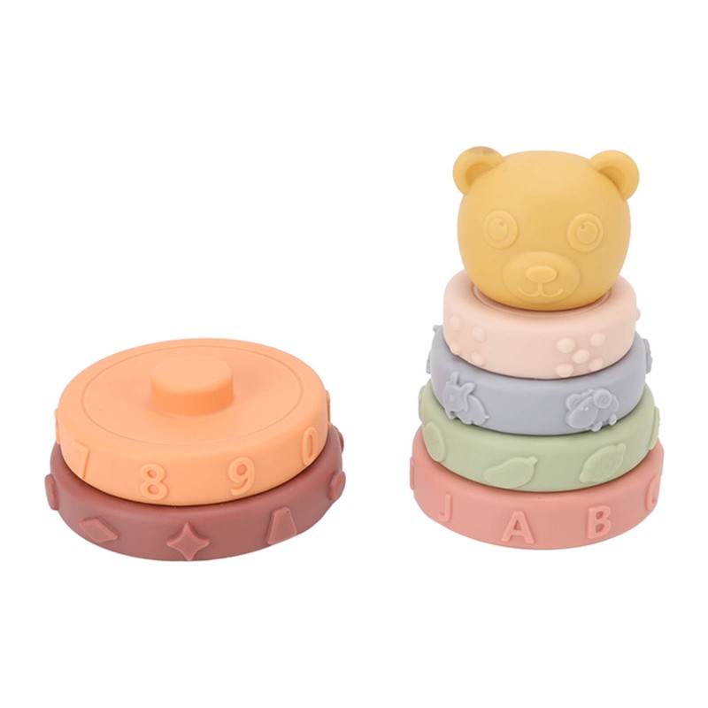 6 Pcs Soft Sensory Stacking Circle Toys with Bear Stacker