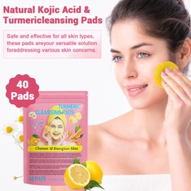 BSOON Turmeric Kojic Acid Cleansing Pads, Pack of 40 Exfoliating Kojic Acid & Turmeric Exfoliating Pads, Skin Tone Balance, Acne Scars, Unclog Pores, Helps Balance Skin Oil and Water