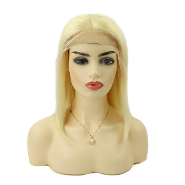 Larafona Real Hair Wig Short Blonde Women's Real Hair 613# Lace Front Wig Bob Human Hair Wig 14 inch/35 cm