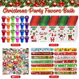 246 Pcs Christmas Party Supplies, Including Christmas Slap Bracelets Bulk Christmas Stamps Christmas Stickers for Christmas Party Favors Supplies Xmas Goodie Bags Stuffers Christmas Classroom Prize
