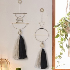 Lindo macramé para colgar en la pared de latón con borla hecha a mano para decoración del hogar (dorado)