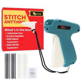 Easy Tag Stitching Gun for Clothes - Quick Sewing Gun for Clothing, Quilting & Hemming with Included Needle, 2,000 Black & White Fasteners, Stitchy, Fine Stitch for Fabric