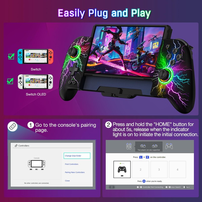 HASACOOL Wireless-Switch-Controller for Switch/OLED,One-Piece Hall Effect Switch Pro Controller Joycon,Handheld