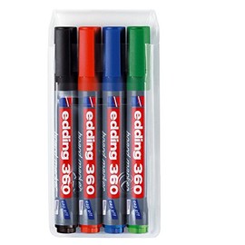 122485 - Edding 360/4S Whiteboard Marker Bullet Tip 1.5-3mm Line (Assorted Colours) - 1 x Pack of 4 Whiteboard Markers