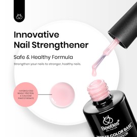 Beetles Pink Color Base Gel Nail Polish 1 Pcs 15ml Nude Gel Polish Pink Nail Polish Base Pastel Gel 3 in 1 Builder Base for Nails Base Coat Nail Strengthener Soak Off Nail Art