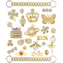 24Pcs Croc Charms for Women Girls,Gold Shoe Croc Charms Bling Designer Croc Charms for Socks Crystal Jewelry Diamond Shoe Decoration Charms Pearl Gems Rhinestone Luxury Clog Accessories