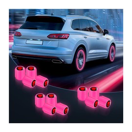 Luminous Auto Tire Valve Stem Caps, 12PCS Skull Illuminated Wheel Valve Stem Cover, Night Glow Wheels Cap Corrosion Resistant, Fluorescent Tire Valve Caps Fit for Cars, SUVs, Trucks, Bikes (Pink)