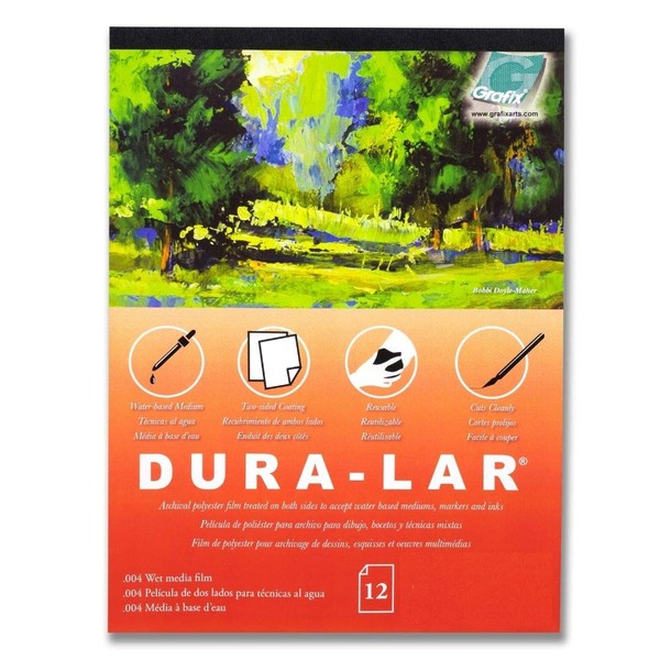 Grafix Dura-Lar 10,2 cm Folie beschichtet für wasserbasierte Medien, perfekt für Aquarell, Planung von Kompositionen, Maloberflächen oder Druckherstellung, 22,9 x 30,5 cm, Nassmedien, 12 cm
