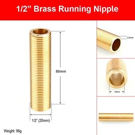 POWERTOOL Thread Nipple 1/2" Brass Running Nipple Threaded Tube for Tank Connectors (8MM, 2PCS)