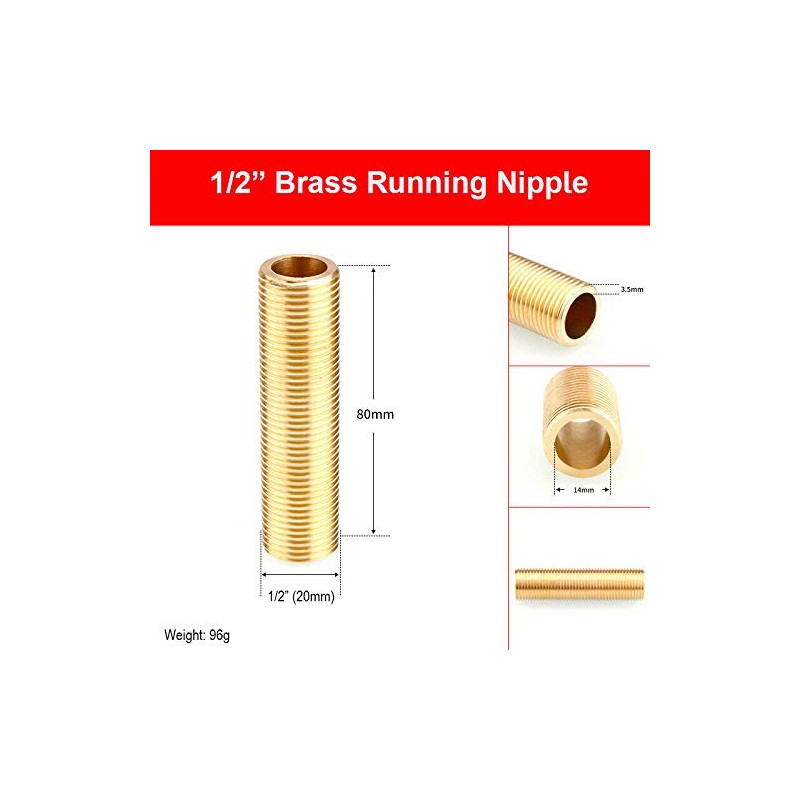 POWERTOOL Thread Nipple 1/2" Brass Running Nipple Threaded Tube for