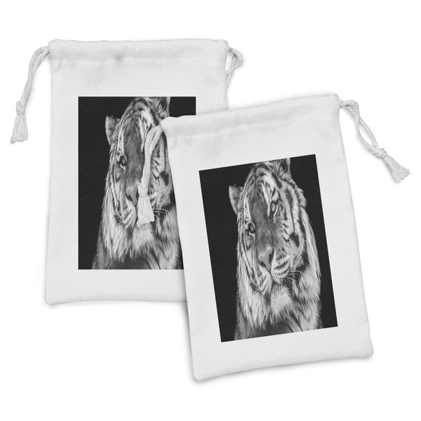 Ambesonne Tiger Fabric Pouch Set of 2, Close-up Photo of