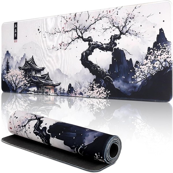 Mis.Moon Japanese White Mouse Mat, XXL Gaming Mouse Mat, Large