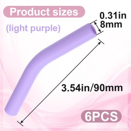 Lekgavd 6pcs Food-Grade Silicone Metal Straw Tips, Reusable Flex Elbow Straws Cover Replacement Tips, Soft Straw Toppers Kits for 8 mm Stainless Steel Metal Straws - Light Purple