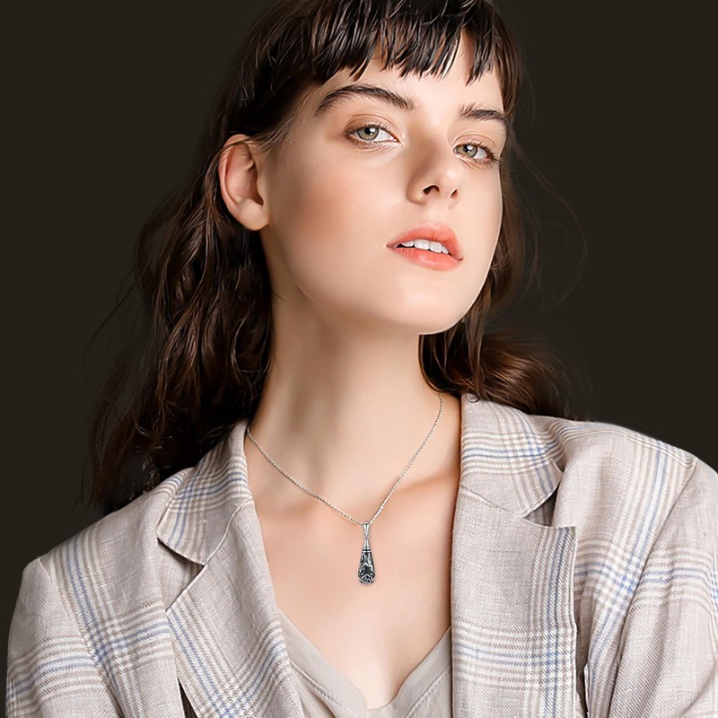 925 Sterling Silver Urn Pendant Necklace Teardrop Cremation Jewelry for