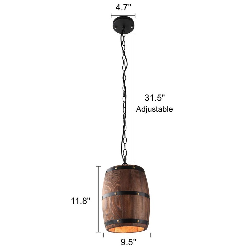 Newrays Antique Wood Wine Barrel Pendant Lamp Hanging Rustic Unique