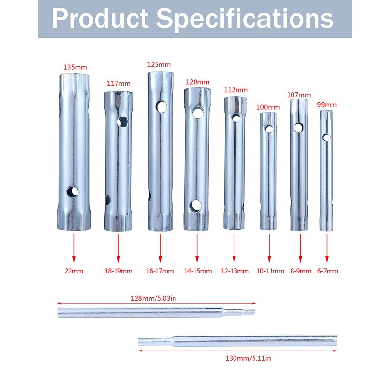 ELIUNG 10Pcs Dual-Ended Wrench 6-22mm, Socket Plumber Back Nut Tap