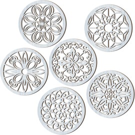 Ferraycle 6 Pieces Thicken Rustic Wall Decor Farmhouse Wall Art Wooden Round Art Rustic Hollow Carved Decor for Living Room Bedroom Kitchen Small Size 9.8" x 9.8"(Retro Grey)