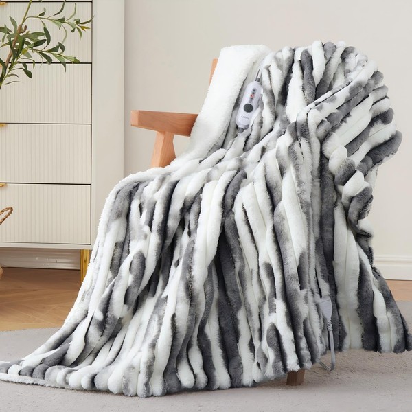 GarveeHome Heated Throw Blanket 50"x60", Cozy Faux Rabbit Fur Electric