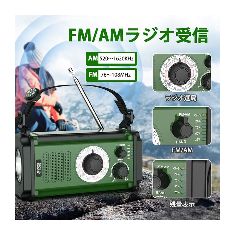 Disaster Prevention Radio, Multi-functional Radio, Hand Crank, Solar Radio, AM/FM