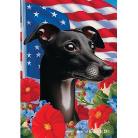 Italian Greyhound Black/White - Best of Breed All-American Patriotic I Garden Flags