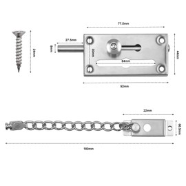 Emperoch Security Slide Latch Lock with Anti-Theft Chain, Stainless Steel Safety Door Lock with Anti-Theft Chain and Spring Lock,3.6 Inch Slide Door Bolt with Screws for Door Window Bedroom Hotel Home