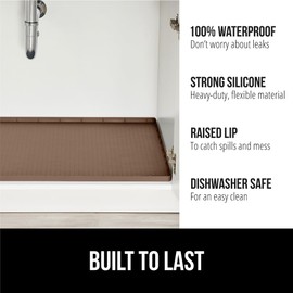 GORILLA GRIP Waterproof Silicone Under Sink Mat with Raised Lip for Kitchen and Bathroom, Cabinet Shelf Liner Stay in Place Mats Dishwasher Safe Drawer Liner, Organizer Tray, 19 x 34 in, Coffee