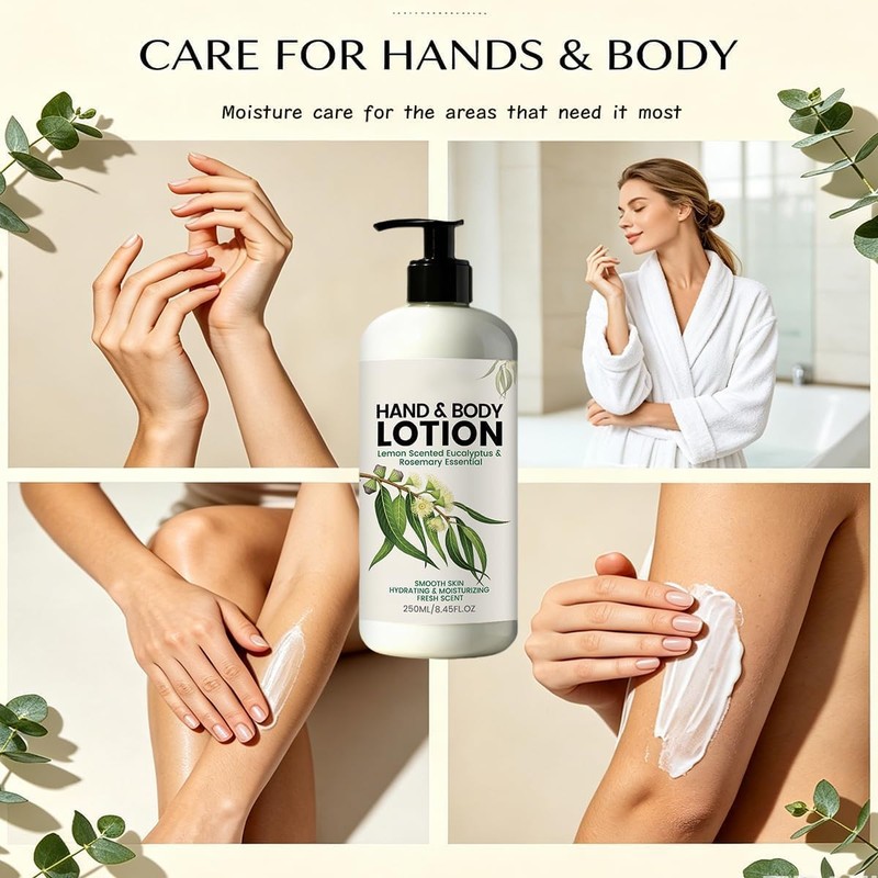 2PCS Lemon Eucalyptus & Rosemary Scented Body Lotion – Lightweight,