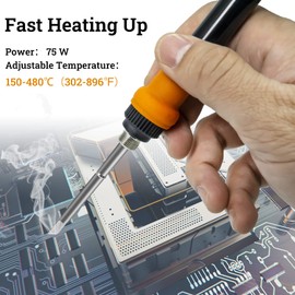 ONEZILI Digital Soldering Iron Station, 150℃-480℃ (302℉-896℉) Precision Temp Control, Built-in Transformer, ESD Safe for Electronics, C/F Switch, Auto Sleeping, 75W Soldering Station