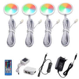 AIBOO RGB Under-Unit Light Kitchen LED with Remote Control, Round Cabinet Lighting, Dimmable Showcase Lighting, Colour Changing Cabinet Light for Showcase, TV, Shelves, Cupboard, Bedroom, Playroom (4)