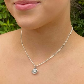 Sea Shell Necklace, Cute Silver Tone Charm Pendant with Faux Pearl, 16 Inch Silver Plated Curb Chain, Gift Idea for Ocean Lovers Beach Boho