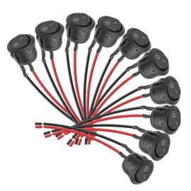 YAODHAOD 10pcs 12V Rocker Switch SPST Switch 10A/125V 6A/250V Rocker Switch (with Wire) Round Switch Rocker Switch Button for Truck Jeep Off Road Boat Marine (Black)