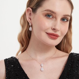 UDYLGOON Elegant Bride Bridesmaid Teardrop Necklace Earrings Set Cubic Zirconia Wedding Prom Jewelry Set (Rose Gold)