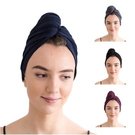 Good Wash Day Hair Towel - Organic Jersey Cotton T-Shirt Wrap - For Curly, Wavy and Straight Hair, Quick Dry, Trichologist Approved, Made in the UK, 98cmx58cm (Navy Blue)