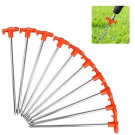 10 Stück Drehbare Zeltheringe aus Metall mit Nachthandgriff 18cm Robust und Langlebig Zeltheringe zum Schrauben Wasserdicht und Sturmsicher für Camping, Outdoor, Harte Böden, Wald,Wiesen Gras (Orange)