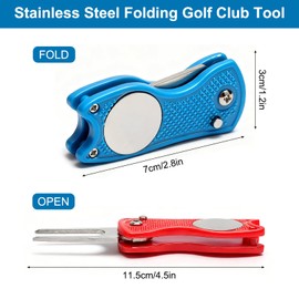 3-Piece Golf Divot Tool Set - Robust Stainless Steel Foldable Divot Tool Golf in Black Red Blue, Portable Golf Repair Tool for Green, Divot, Golf Course, Ball Marking, Accessories Gift for Golfers