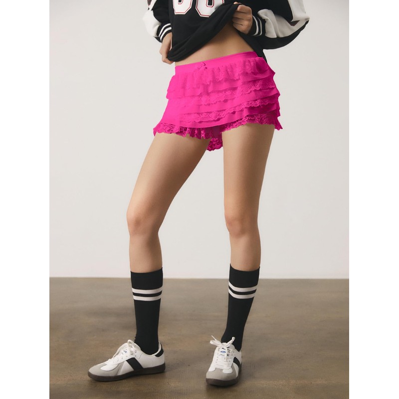 BEAUDRM Women's Y2k Ruffle Shorts Lace Lolita Bloomers Elastic Waist