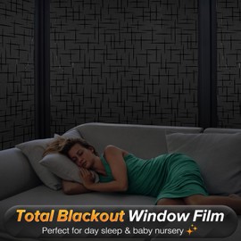 rabbitgoo Blackout Window Film, Sun Light Blocking Room Darkening Privacy Window Cover, Removable Day Sleep Black Out Shades Tint for Home Frosted Glass Film, 3D Cross, Black, 23.6" x 118"