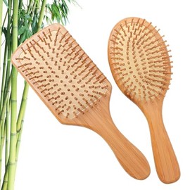 Natural Bamboo Hair Comb Set of 2 - Wide Tooth Comb + Anti-tangling Massage Comb Unisex, Reduce Frizz Static Electricity Anti-breakage, Wet & Dry Use for Straight Curly Fine or Thick Hair